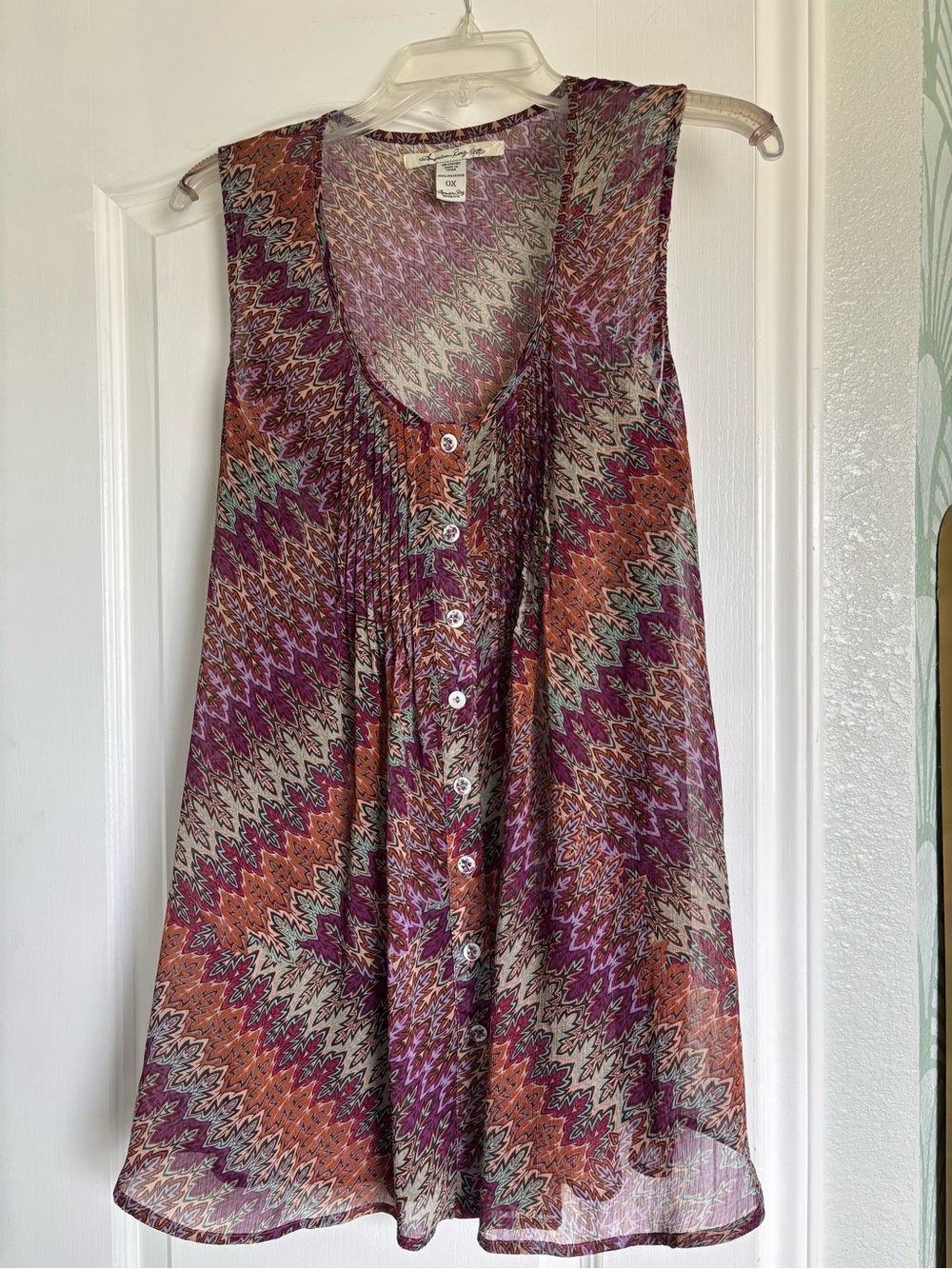 American Rag Sleeveless Button-Front Zigzag Print Tunic Multicolor Size OX